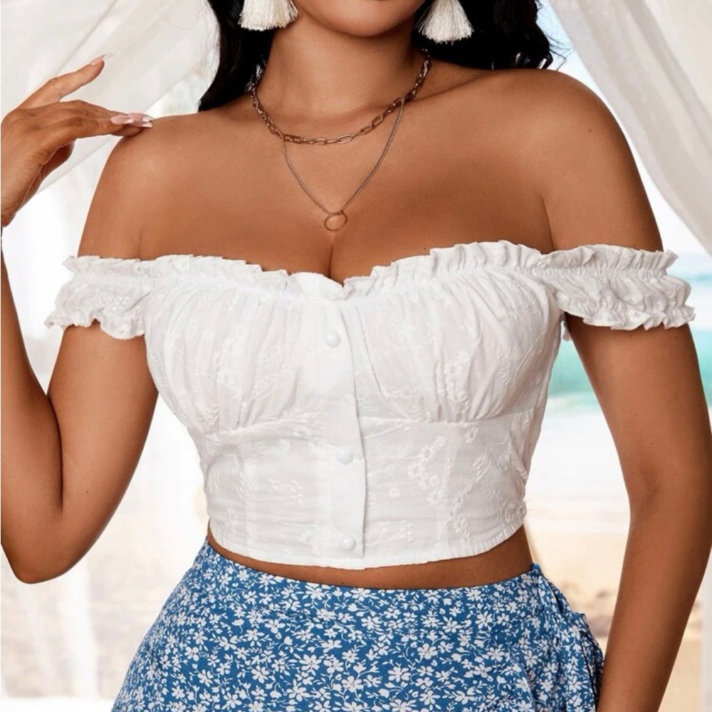 Frilled Ruched Bust Blouse / White